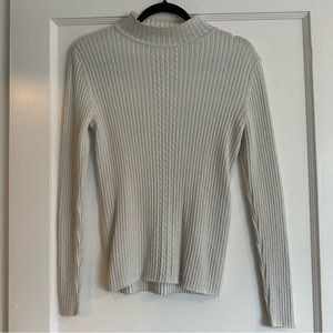 Vintage Liz Claiborne Mockneck White Shimmer Knit Sweater Y2K Cotton Size S